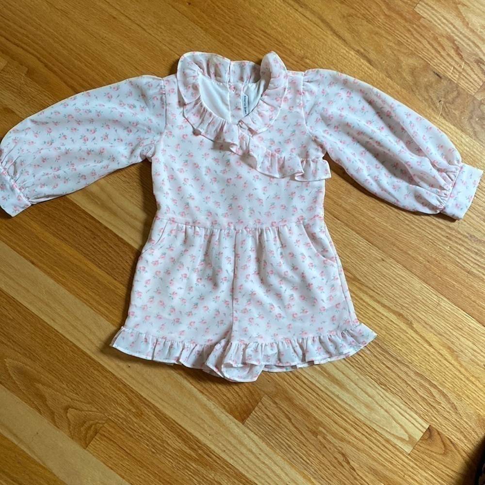 Janie and Jack Toddler Light Pink Floral Ruffle Trim Romper